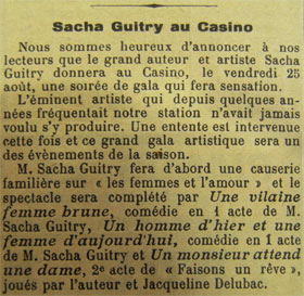 Extrait de presse, Sacha Guitry à Royan