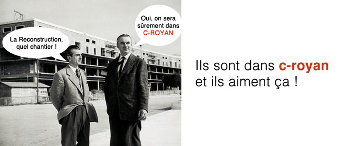 Les architectes de la Reconstruction, Claude Ferret et Louis Simon prennent l'air du large devant le Front de Mer de Royan.