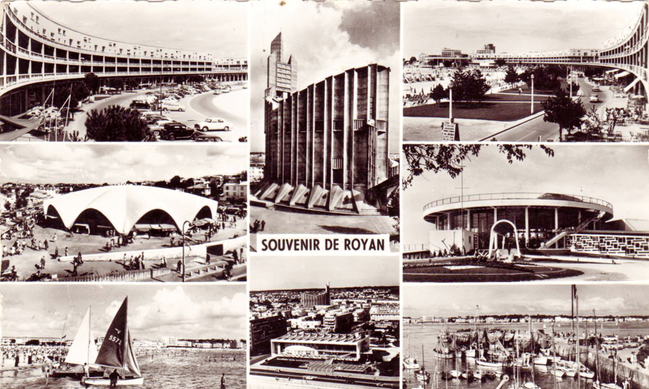 Carte postale composée des bâtiments emblématiques de Royan-1960