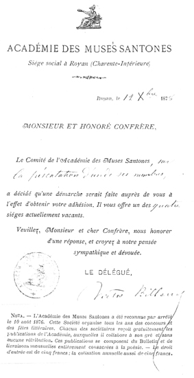 Lettre de Victor Billaud à Achille Millien du 19-10-1875. Archives départementales de la Nièvre