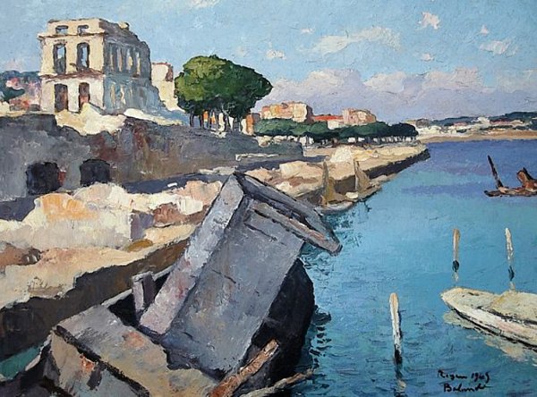 {i}Le Front de mer bombardé à Royan{i} - 1945 / Gaston Balande Source les Amis de Gaston Balande