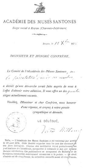 Lettre de Victor Billaud à Achille Millien du 19-10-1875. / Archives départementales de la Nièvre