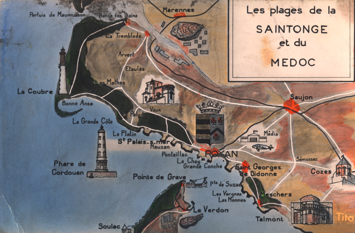 Carte postale, plan de Royan. Les plages de la Saintonge et du Medoc- Edition Tito