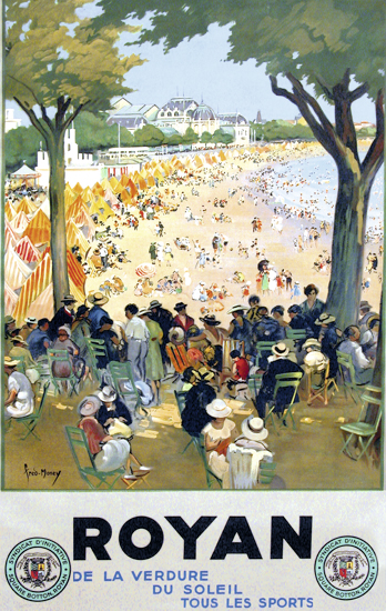 Affiche représentant le casino municipal, les vacanciers et la plage.
