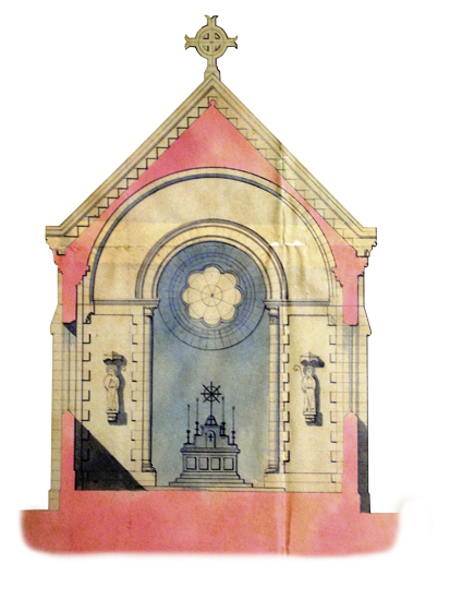 Avant-projet d'agrandissement (coupe) pour la chapelle de Vaux-sur-Mer, cabinet bordelais, vers 1880