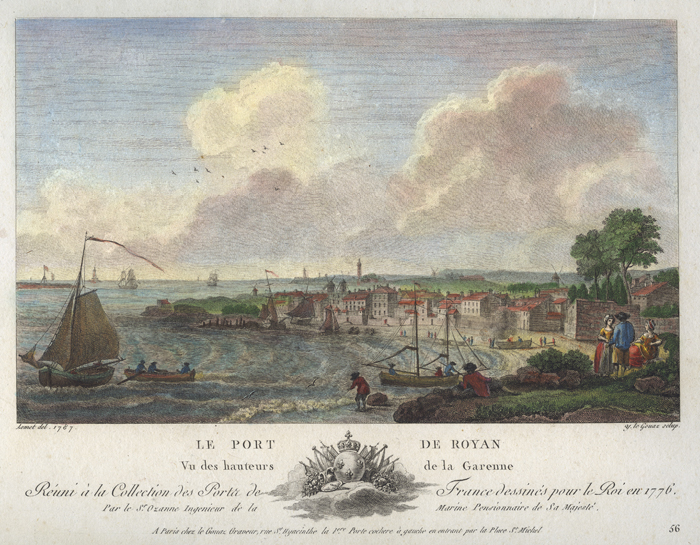 Le port de Royan- Vue des hauteurs de la Garenne- Collection des Ports de France d'Ozanne- Dessinateur: Lomet. Graveur: Le Gouaz. Date: 1776