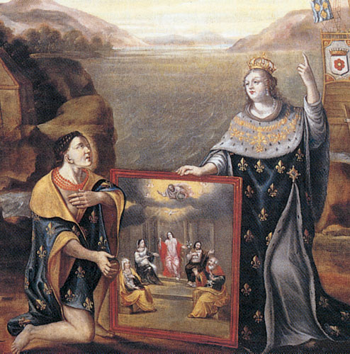 La France apportant la foi aux Hurons. Peinture anonyme du XVIIe. Monastère des Ursulines. Québec.