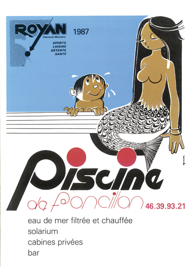 Affiche publicitaire représentant la Piscine de Foncillon-1987