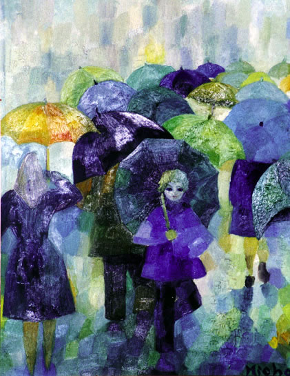 Lahondère Les parapluies - Solitude sous la pluie