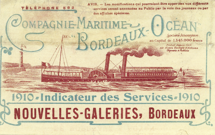 Publicité pour la compagnie Maritime « Bordeaux-océan », 1910