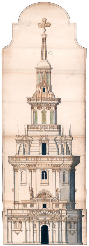 élévation de la Tour de Cordouan. Copie de 1664 d'un dessin de Claude Chastillon. Service Historique de la Défense, Vincennes.