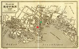 Le plan de la ville et les deux marqueurs au cimetière protestant (1) et au marché (2)