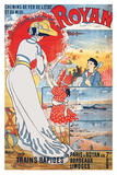 Affiche représentant une mére et ses enfants sur la plage de Royan, accompagnés du Phare de Cordouan et du port de Royan-1895
